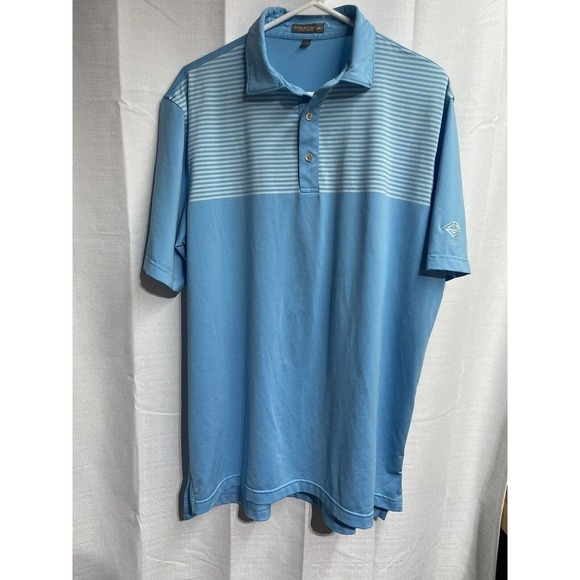 Peter Millar Shirt Mens Large Blue‎ Striped Polo Summer Comfort Golf - Picture 3 of 7